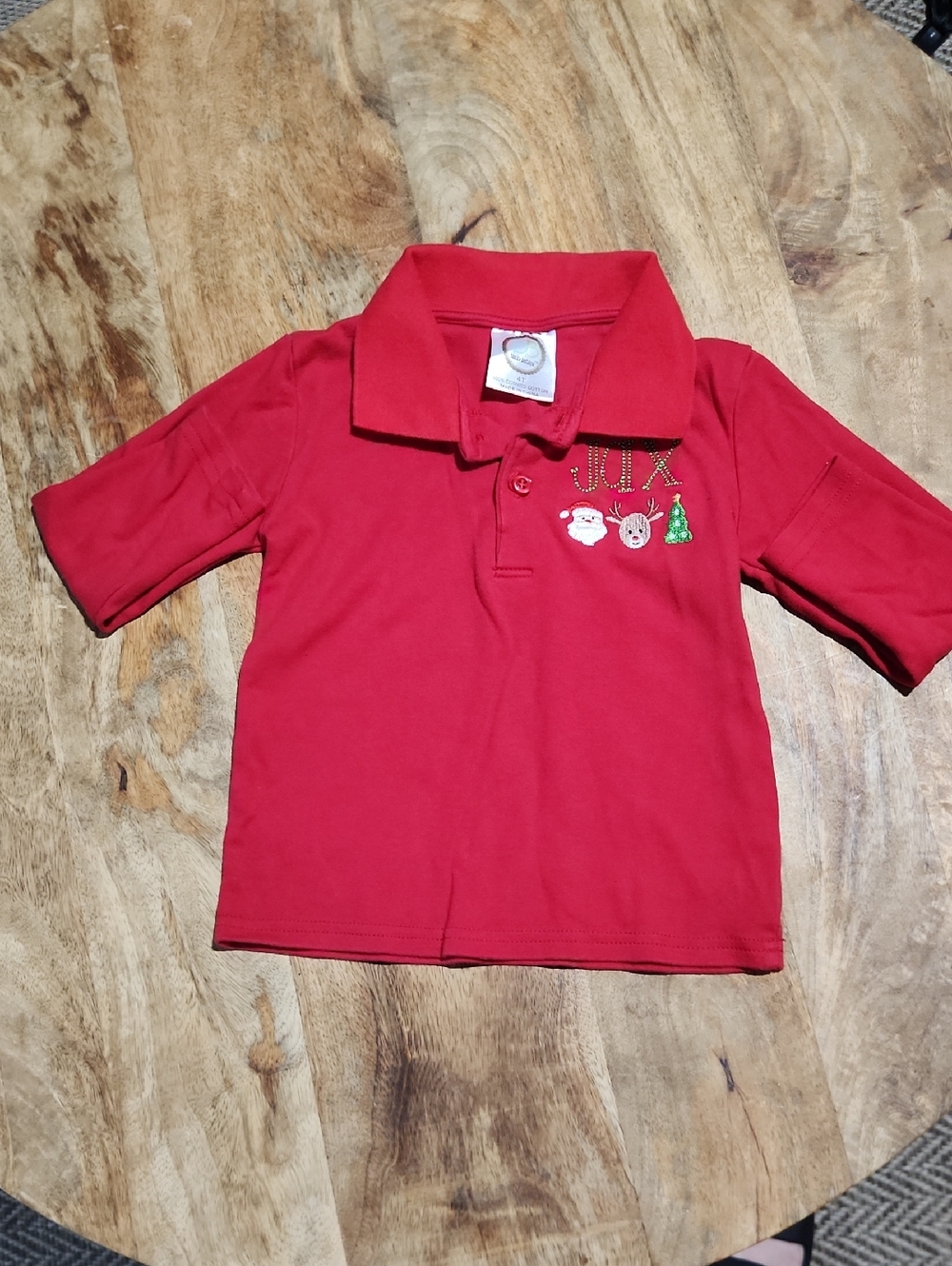 4t Monogram Jax Kids Red Holiday Polo Shirt with Embroidered Christmas Motifs